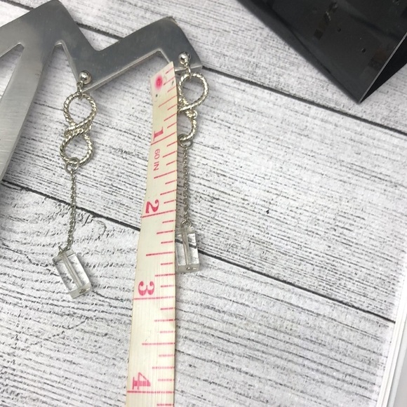 SILVER tone infinity long crystal cube bead dangle drop chain earrings dressy. - Picture 3 of 4